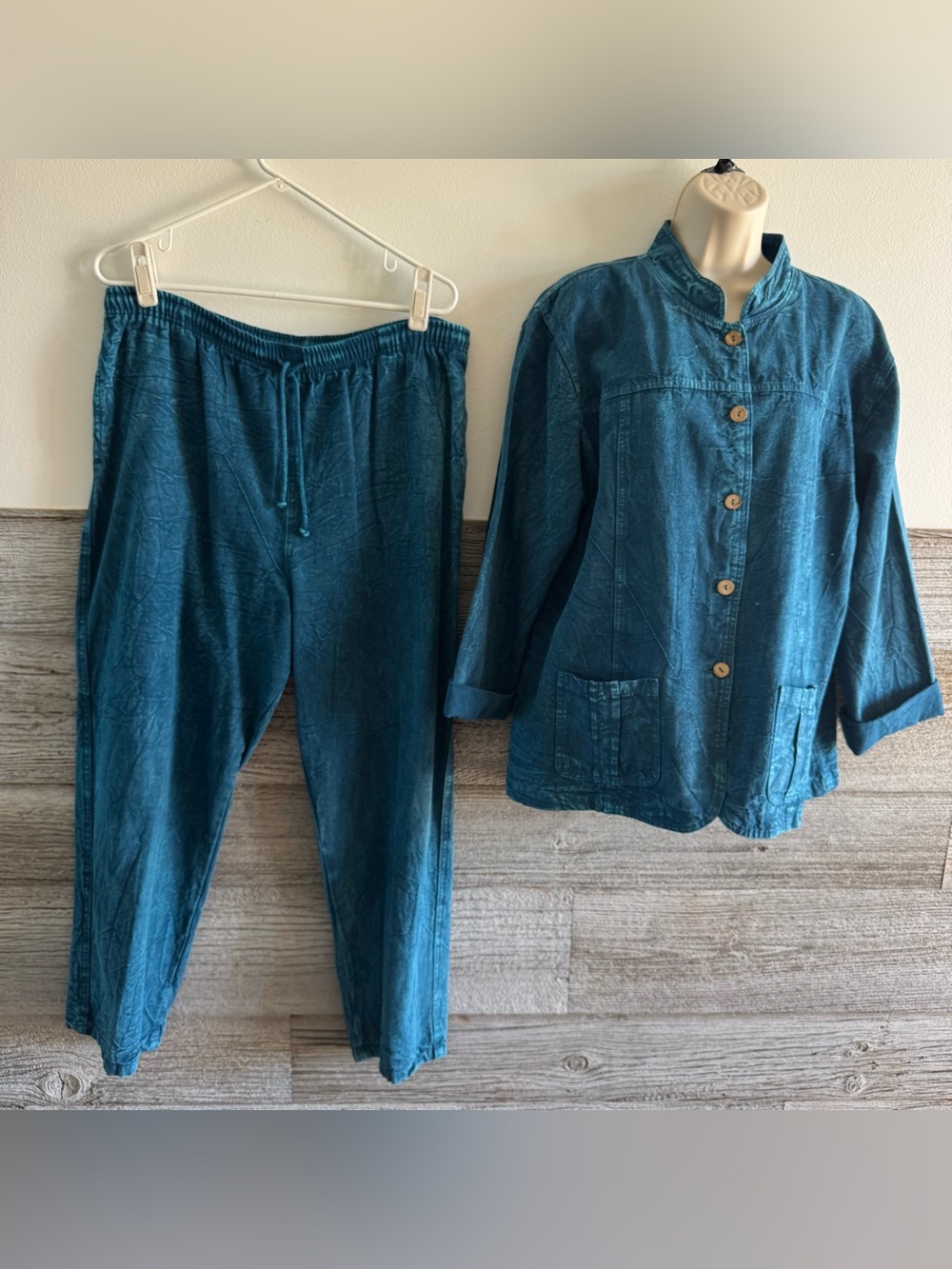 Vintage Sea Breeze of California 2 Piece Teal Cotton Lounge Set Made USA M (S1)